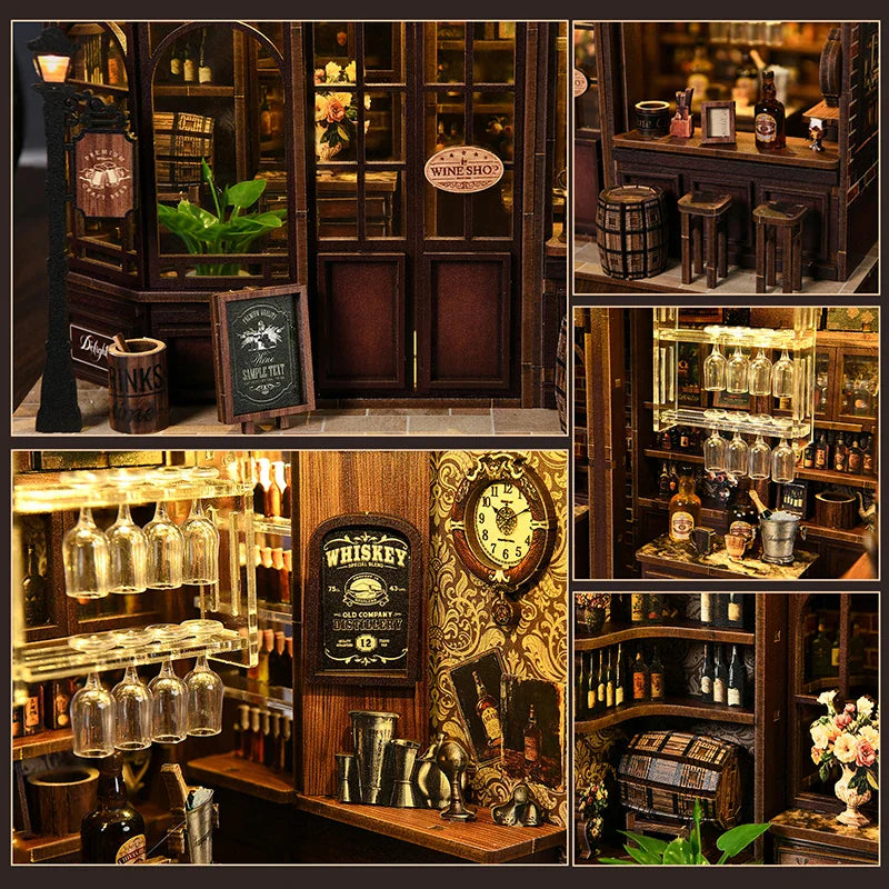 New Corner Bistro Miniature DIY Book Nook - 3D Wooden Puzzle Craft Kit, Christmas & Black Friday Micro Scene Model Gift