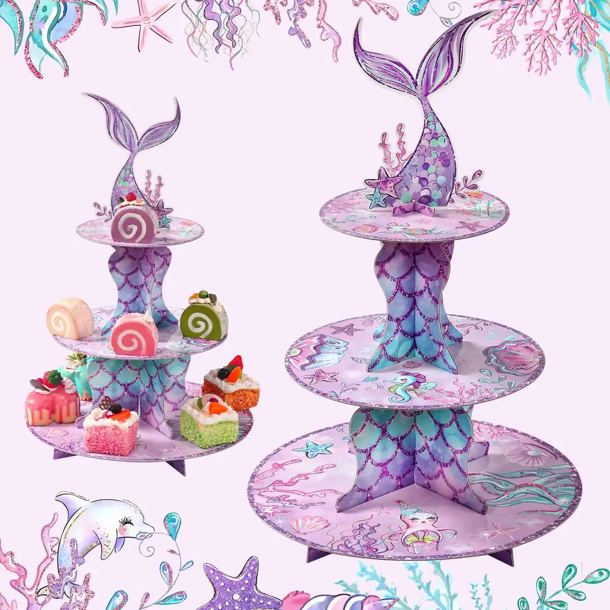 Mermaid Cake Stand Cupcake Holder Mermaid Birthday Party Decor Kids Girl Little Mermaid Baby Shower Under The Sea Party Supplies