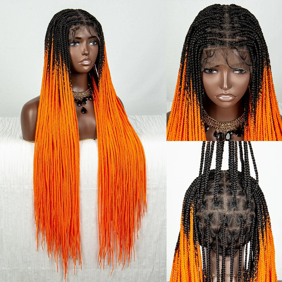 Straight Orange Knotless Box Braids Wig | HD Full Lace Frontal | Baby Hair