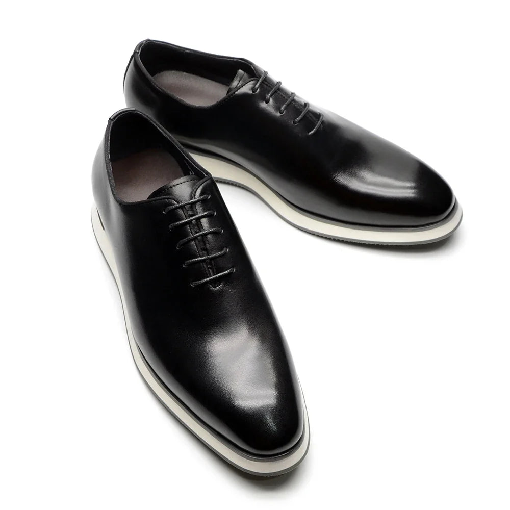 Men's Classic Whole Cut Oxford Shoes | Genuine Cowhide Leather Black & Brown Casual Sneakers (Breathable)