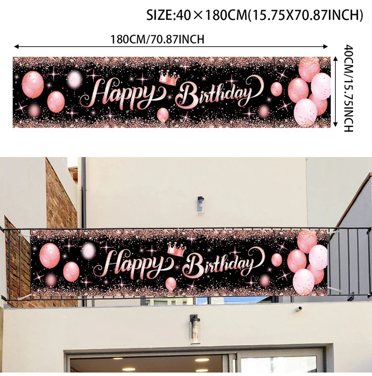 Gold Glitter Happy Birthday Party Backdrop For Photo Black  Happy Birthday Adult Theme Party Decoration Supplies DIY Backdrops