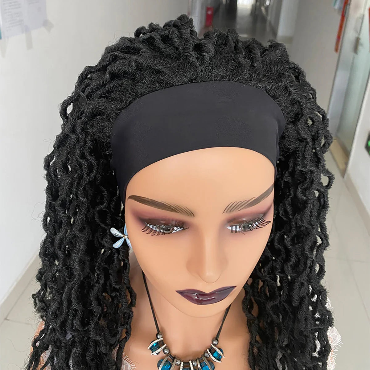 Dreadlocks Headband Wig | Box Braids & Faux Locs | Ombre Brown Twist Wig | Synthetic Crochet Braids