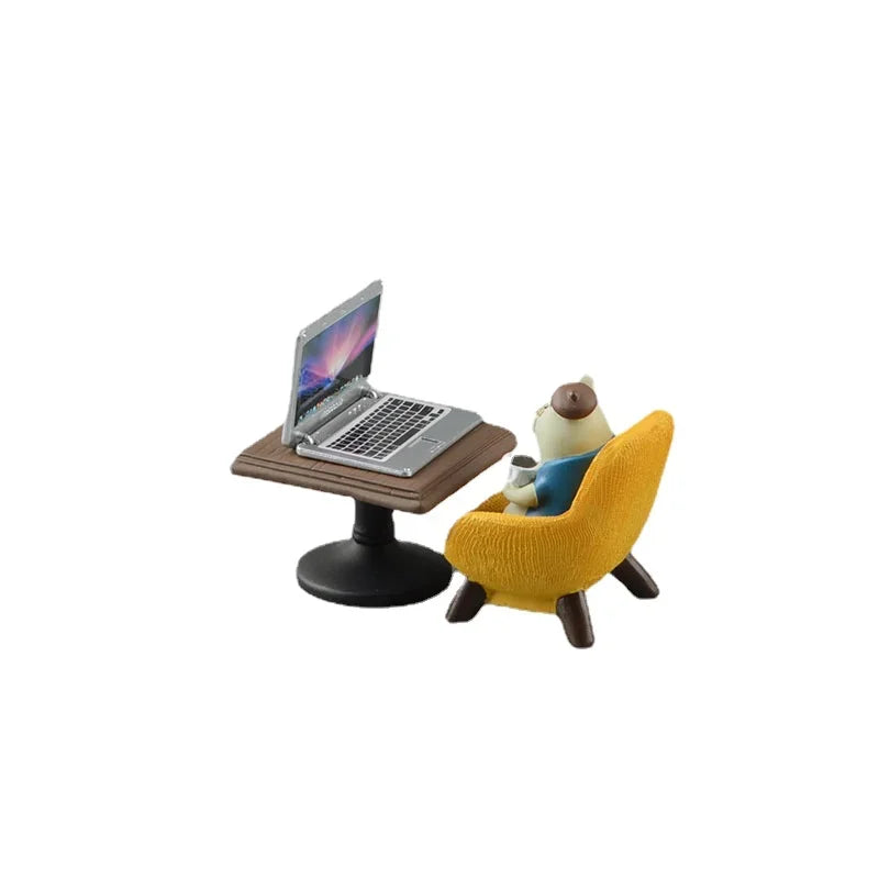 1pc Cartoon Cat Frog Bear Yellow Chair Computer Model Office Ornament Mini Home Decor Crafts Accessories Desktop Figurines Gift