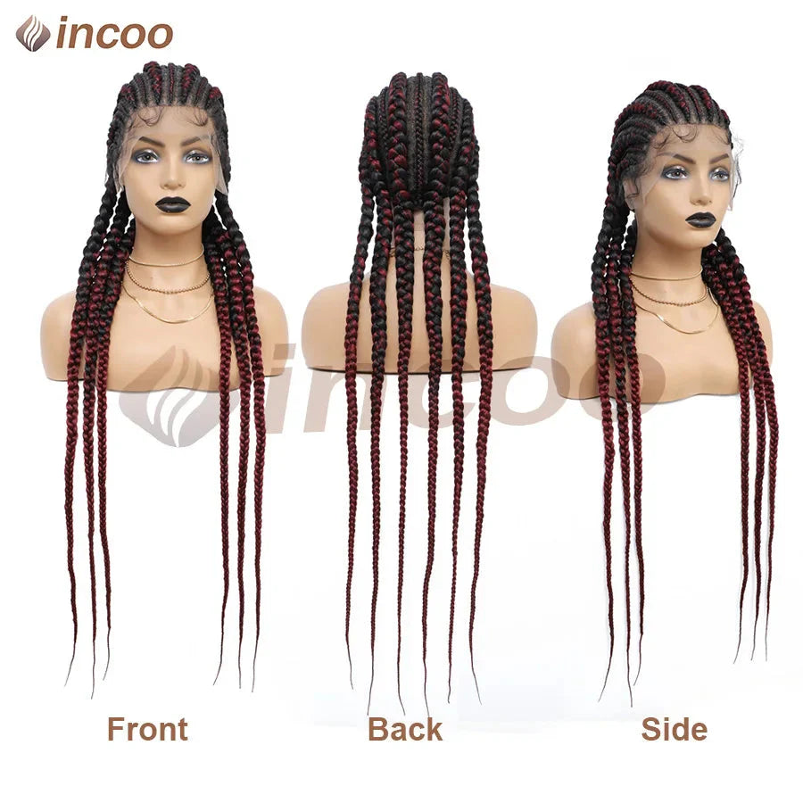 Synthetic Full Lace Cornrow Braided Wigs 36'' Lace Front Wig Jumbo Braids Wig For Black Afro Women Goddess Twists Box Braids Wig
