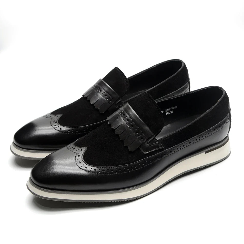 Many Colors Classy Men's Genuine Leather Tassel Loafers | Cow Suede Wingtip Brogue Casual Business Flats