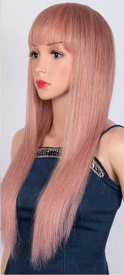 Ginger Orange Straight Human Hair Wig with Bangs | Full Machine Made Peruvian Remy Hair (Wear & Go)