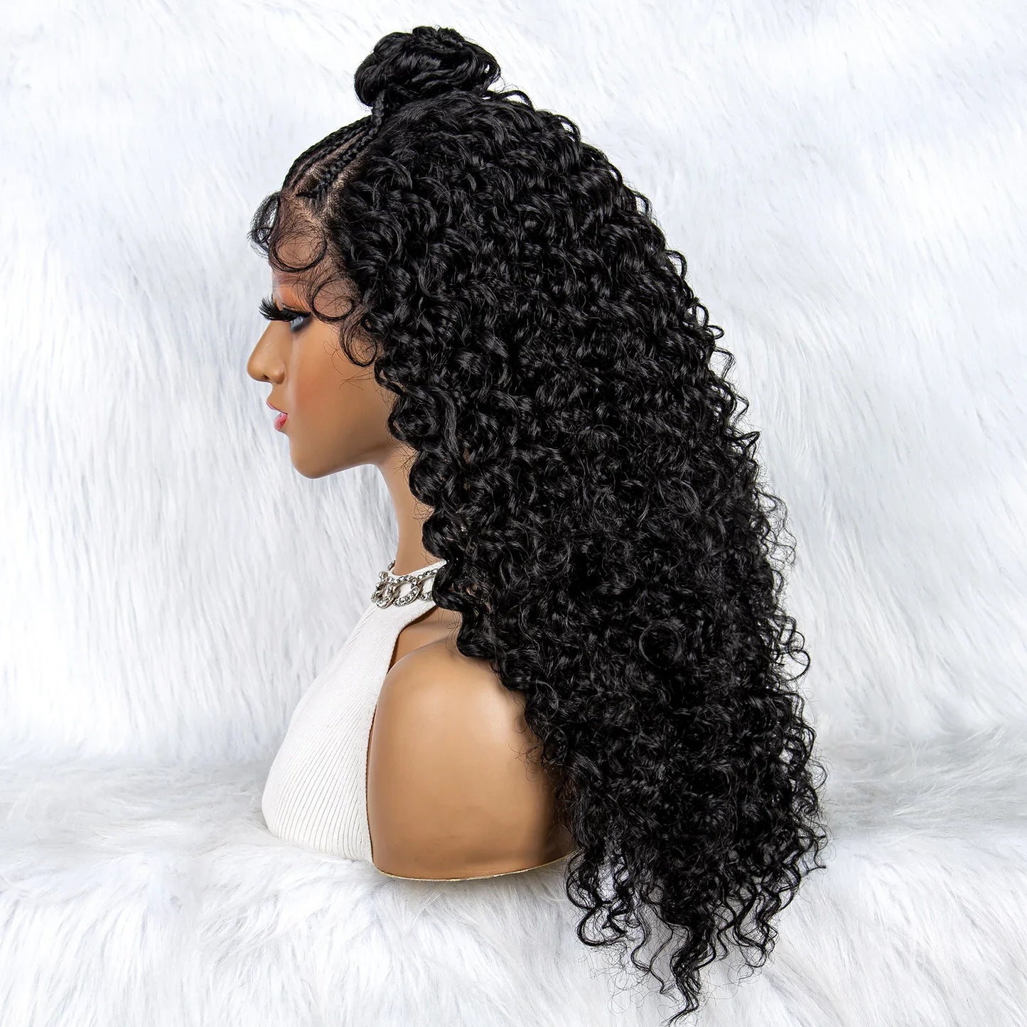 KIMA Braided Bun Wig | Kinky Curly Lace Front Updo with Baby Hair