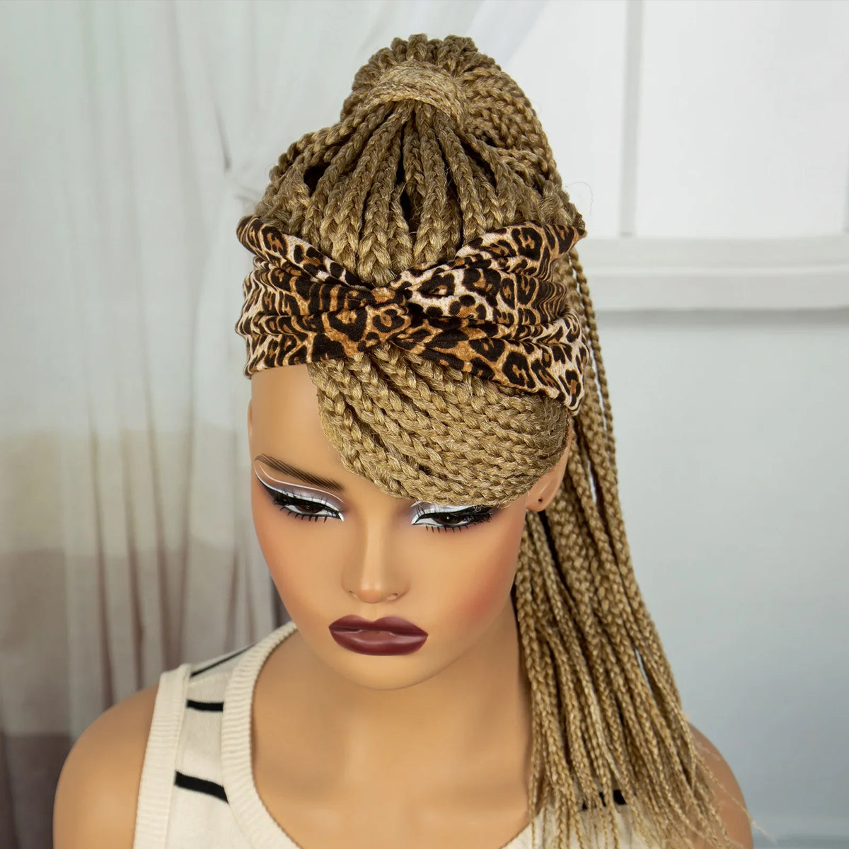 Ponytail Headband Braided Wig with Bangs | Knotless Box Braids | Cornrow Style
