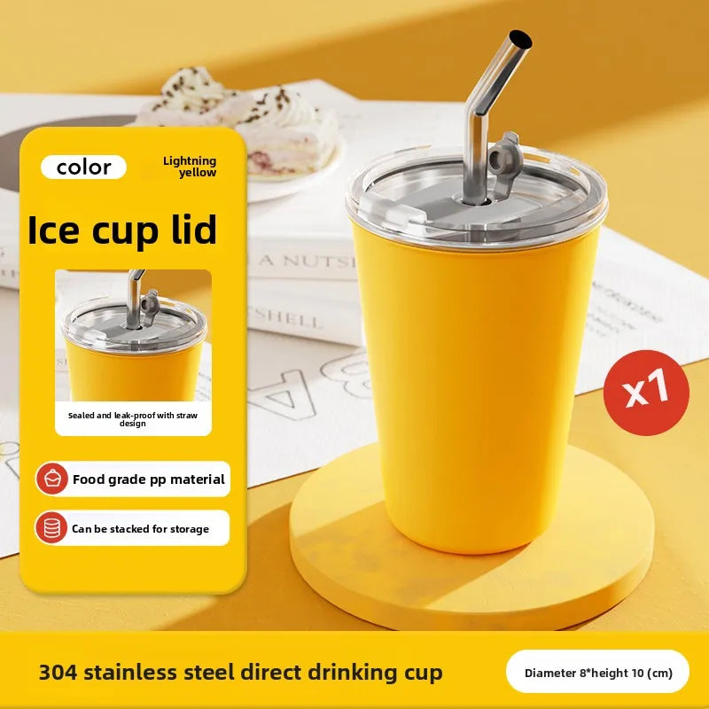 304 Stainless Steel lce cup 6 Color Options Coffee cup Leak - Proof Double use Direct Drink & Straw  Food Grade Stackable