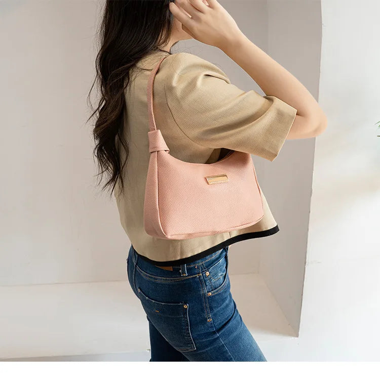Women's Retro Solid Color PU Leather Handbag | Fashion Shoulder Underarm Casual Hobo Bag for Ladies