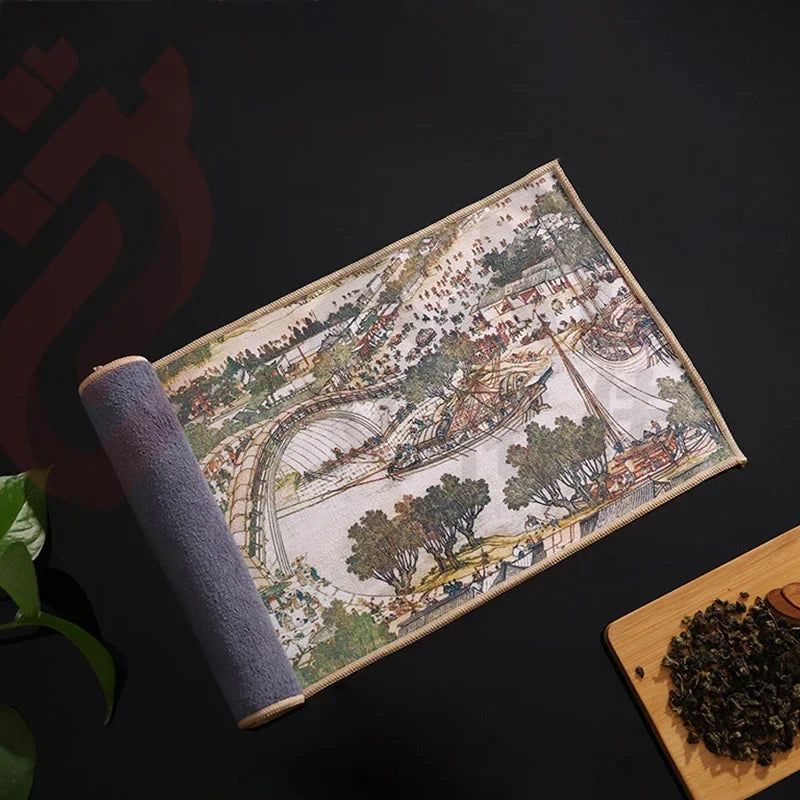 1pc Chinese Painted Thick Tea Towel Super Absorbent Table Mats Suede Professional Rag Tea Mat Napkin High-end Tea Accessories