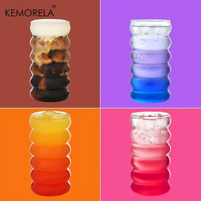 500ML 1/2/4PCS Wave Shape Beverage Glasses With Straws Vintage Glass Cups Ripple Drinking Glasses for Wine Champagne Cocktail