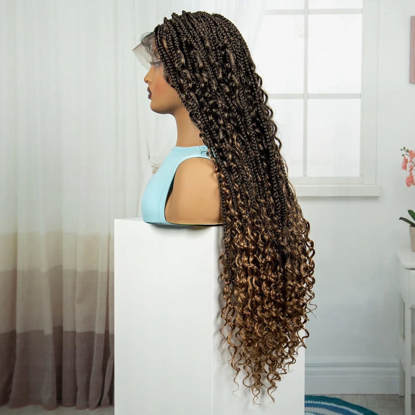 Ombre Knotless Braids Wig | Curly Ends | Full Lace | Baby Hair | Handmade