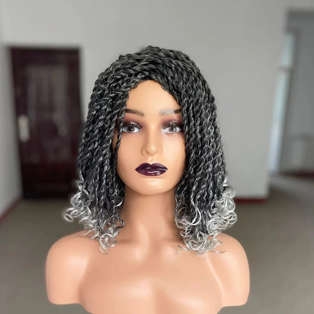 Short Ombre Bug Twist Braided Bob Wig | Crochet Hair | Synthetic African Braids | Black Women