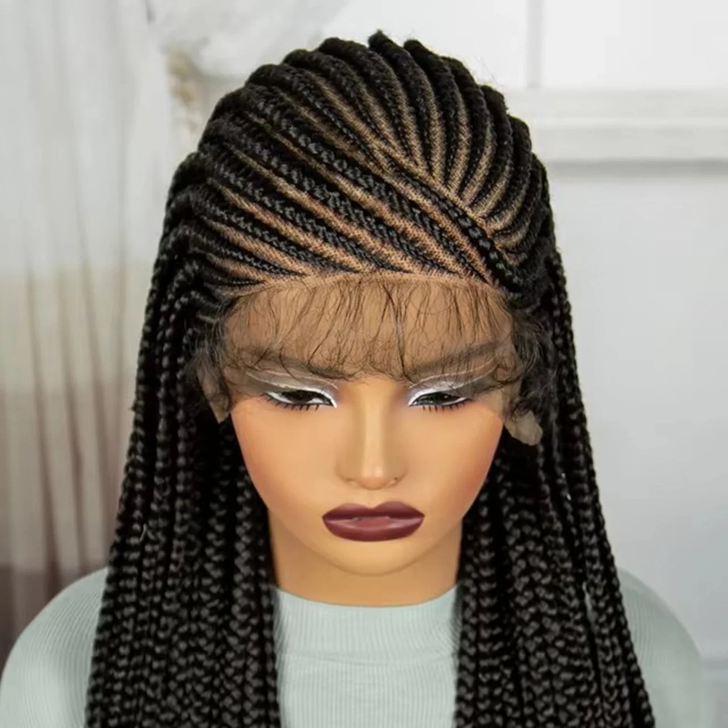 36" Natural Straight Cornrow Braids Wig | Lace Front | Baby Hair
