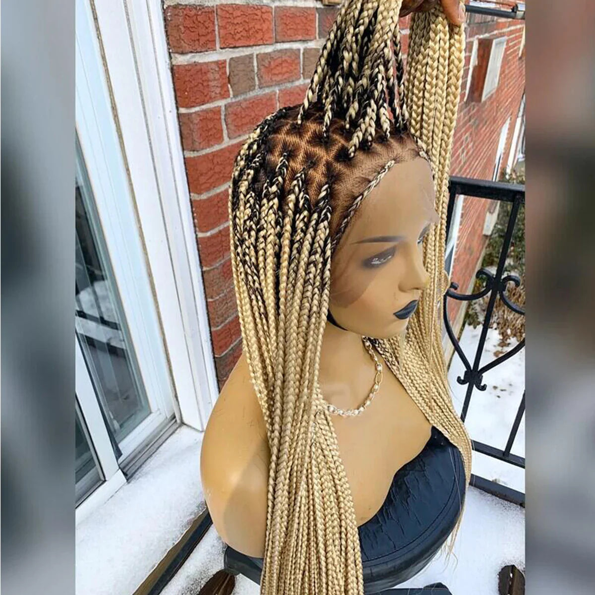 Ombre Blonde Knotless Box Braided Wig | Full Lace Braids Wig | Senegalese Twist, Passion Twist, Faux Locs Styles Available | Kanekalon Hair