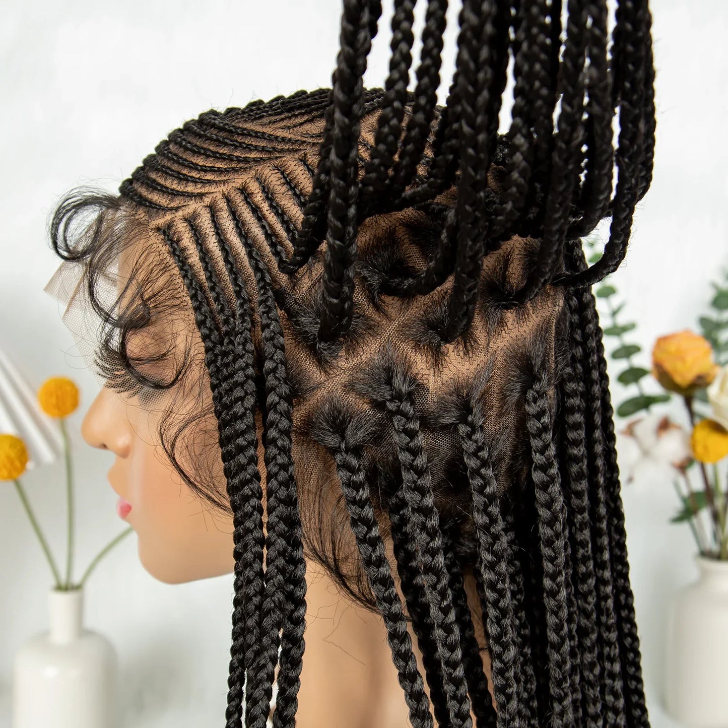 HD Transparent Full Lace Cornrow Knotless Box Braids Goddess Braided Wig