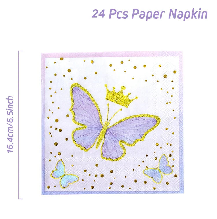 Purple Butterfly Disposable Tableware Napkin Butterfly Birthday Party Decor Girl Baby Shower Baptism Gender Reveal Supplies