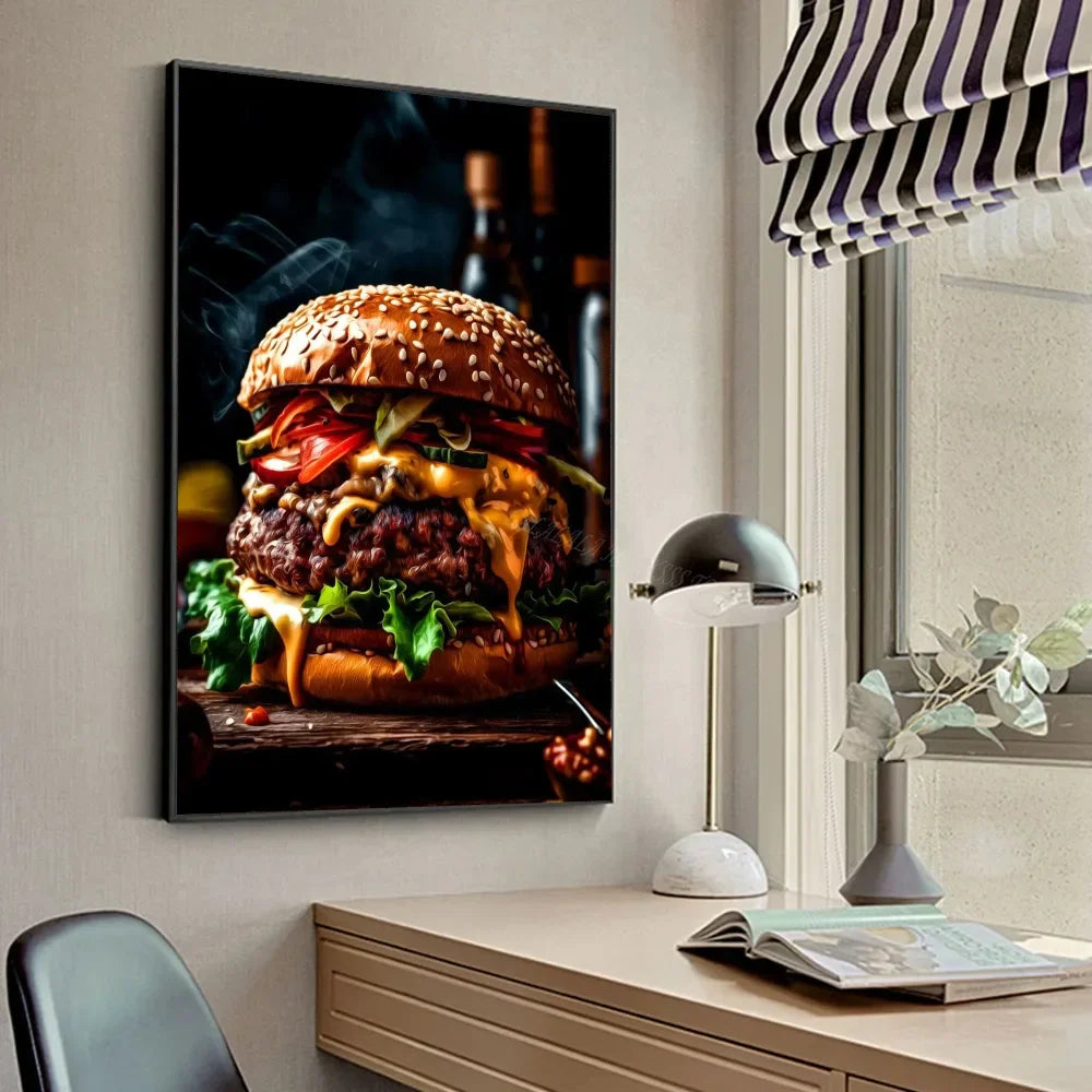 Chicken Food Burger French Fries Chicken Salmon Art Poster Canvas Painting Wall Print Living Room Home Restaurant Decor Poster