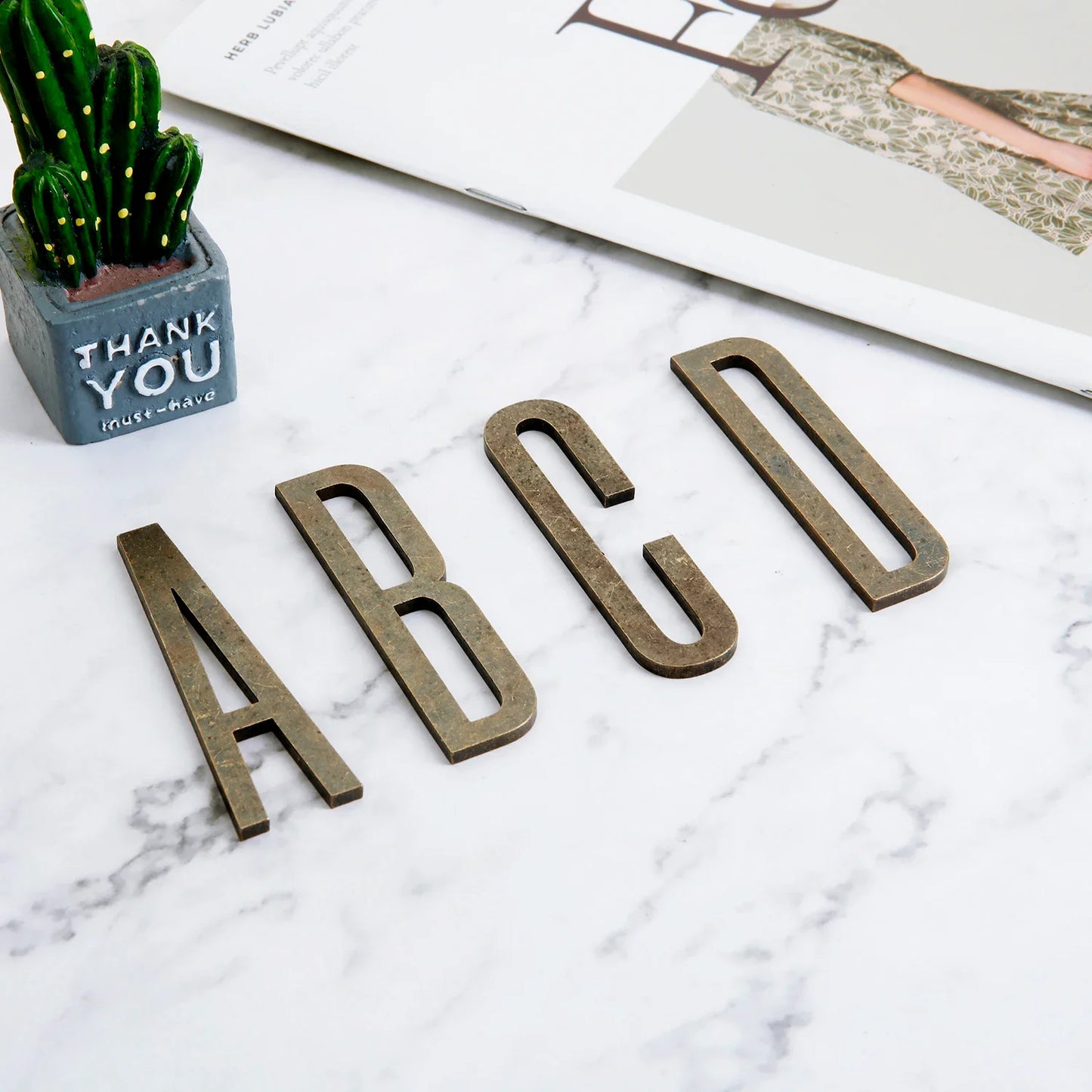 Bronze Self Adhesive House Number Metal English Alphabet Letters for Apartment Room Door Plate Table Mailbox Number Stickers 7cm