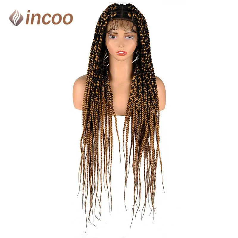 36" Large Square Knotless Box Braids Wig | Full Double Lace | Baby Hair | Kanekalon