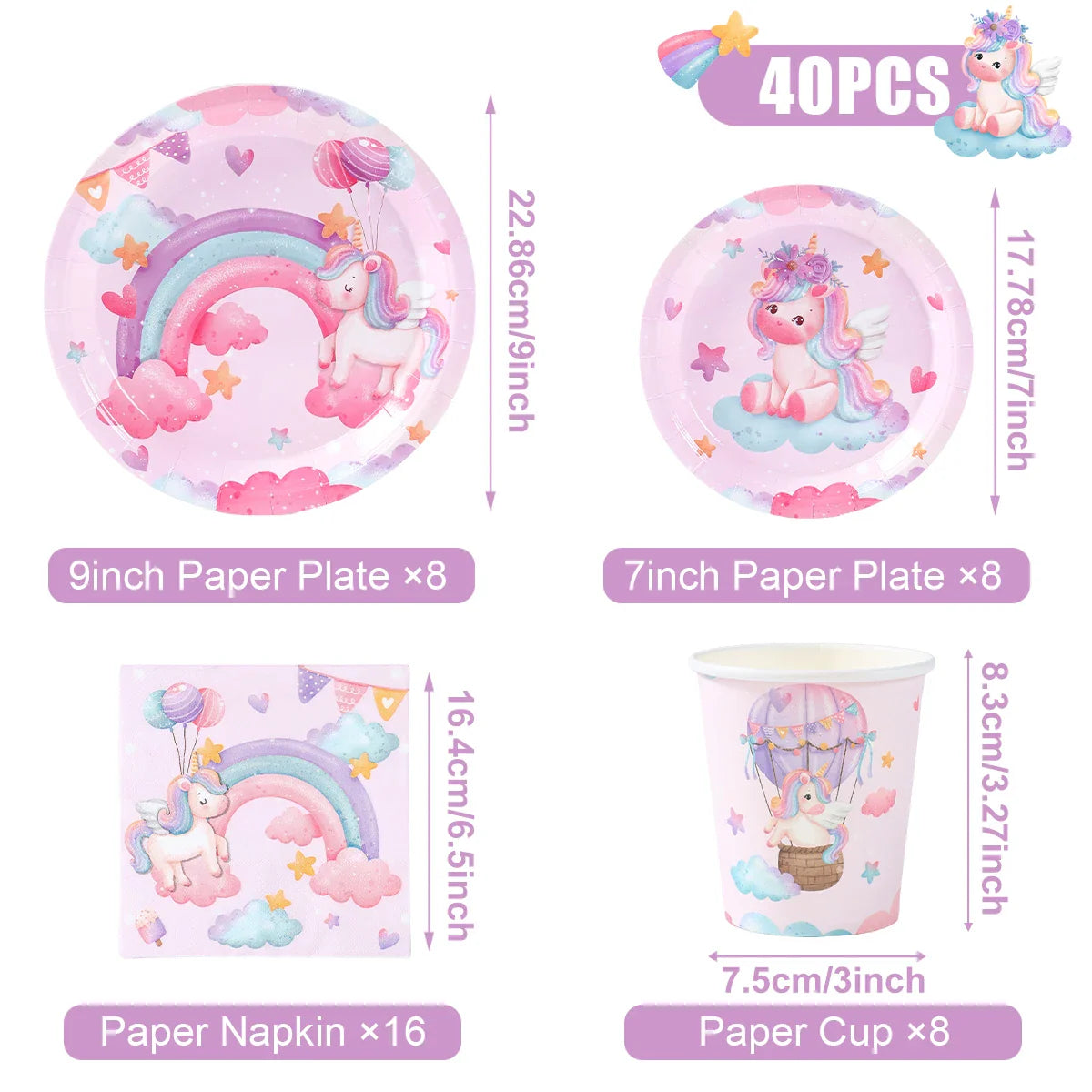 Unicorn Disposable Tableware Set Plates Cups Napkins Birthday Party Decoration Kids Boy Girl Wedding Birthday Party Supplies