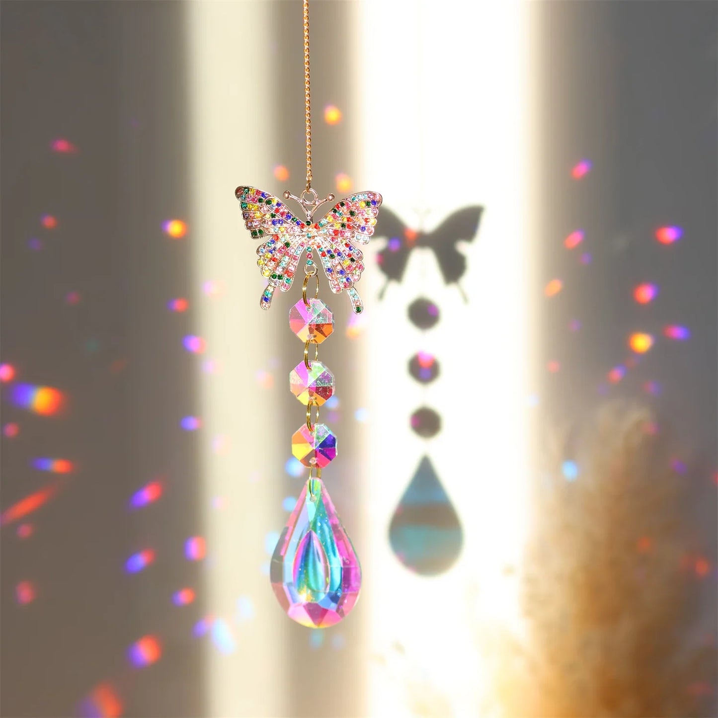 Colorful diamonds StarsMoonButterflies, sun garlands, gardening, light collection, Suncatcher accessories,indoor and outdoor
