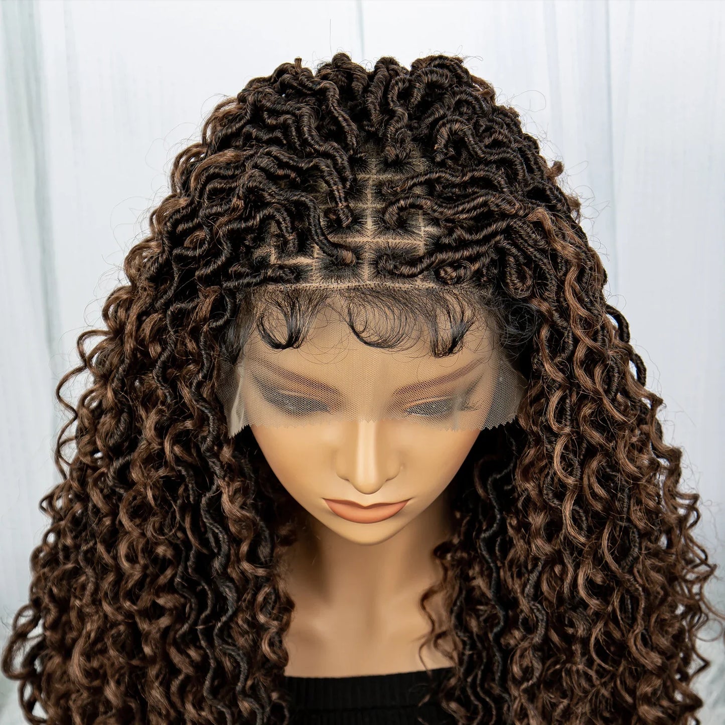 Burgundy 26" 99J Knotless Box Braids Wig | Curly Ends | Faux Locs | Swiss Lace Front | Braided Wigs for Black Women