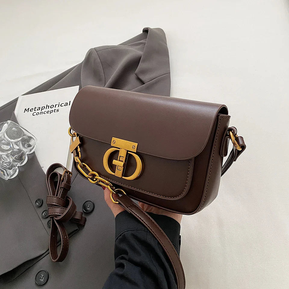 Retro Small PU Leather Bag Women's | Original Fashion Lock Crossbody Shoulder Sac & Senior Handbag Underarm Bag (Designer)