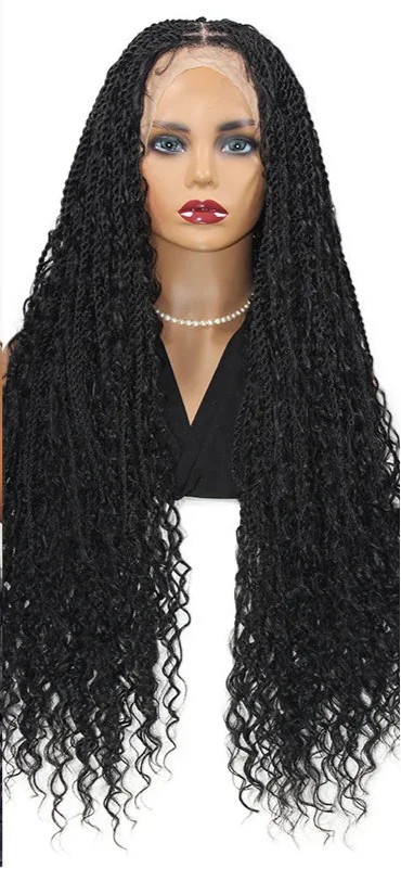 Bohemian Box Braided Wig | Full Lace Senegalese Twist & Goddess Locs Styles | Synthetic Braided Wig | Light Brown Lace