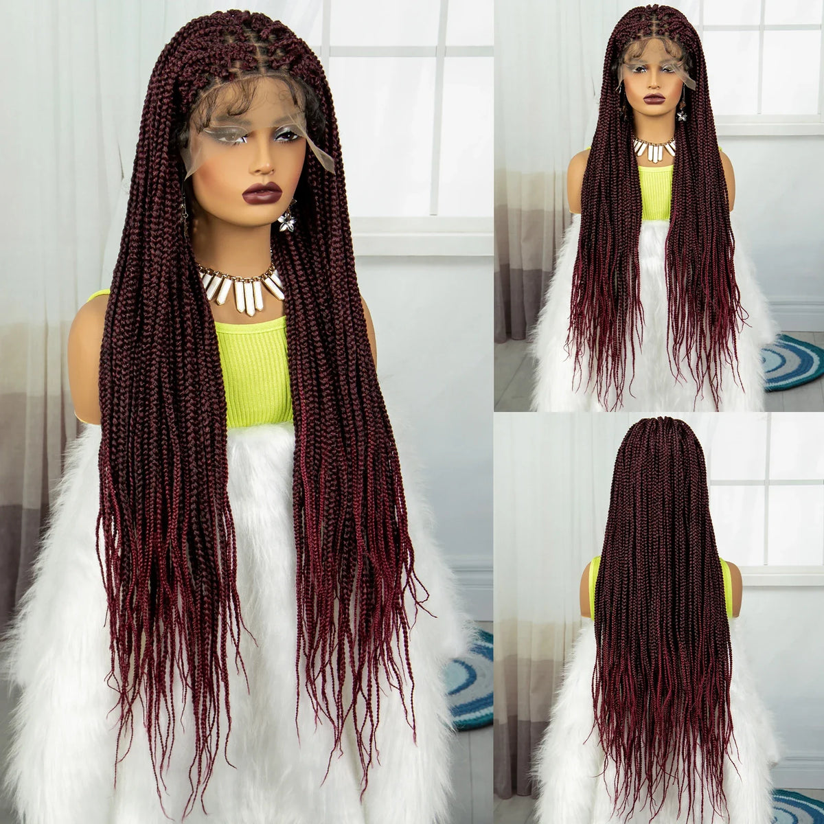 36" Purple & Blonde Knotless Box Braids Wig | Lace Front | Baby Hair