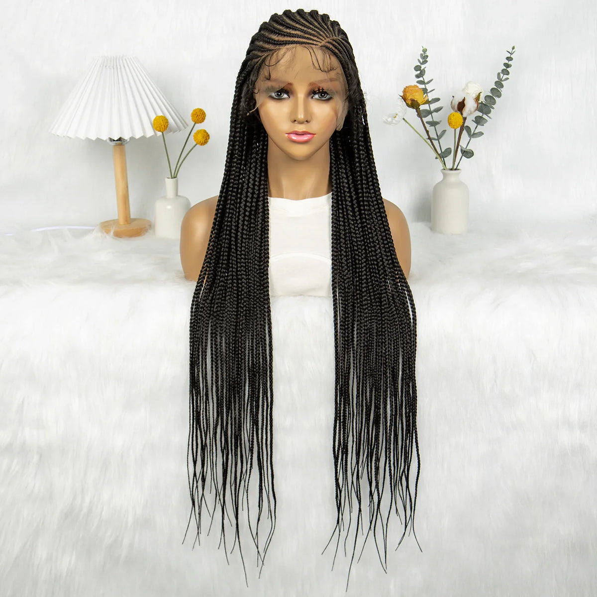 Fulani Stitch Cornrow Box Braids Wig | Transparent Full Lace | Baby Hair | Black Women
