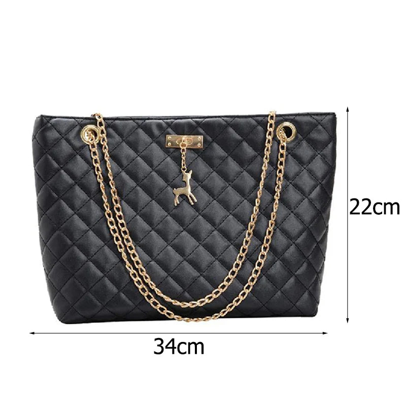 Classic Diamond Lattice Handbag | Fashion Women's Large Capacity Top-handle Bags & Pure Color Thin Chain Shoulder Crossbody Bag