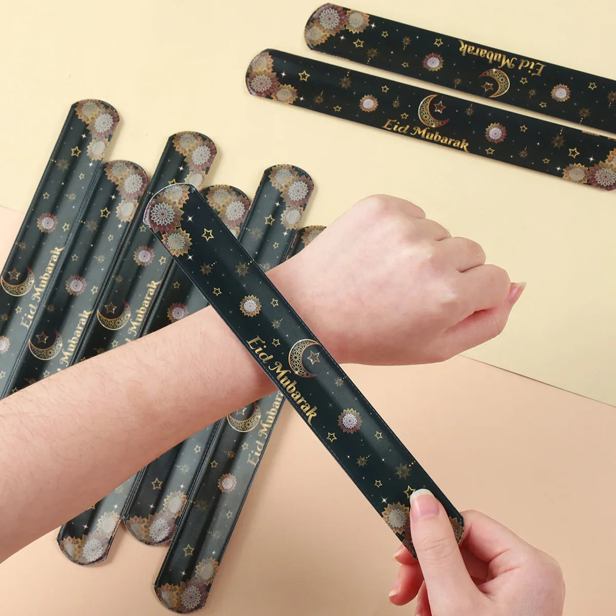 EID Mubarak Wrist Strap Clap Ring Slap Bracelets Ramadan Decoration For Home 2025 Kareem Islamic Muslim Party Eid Al Adha Gifts