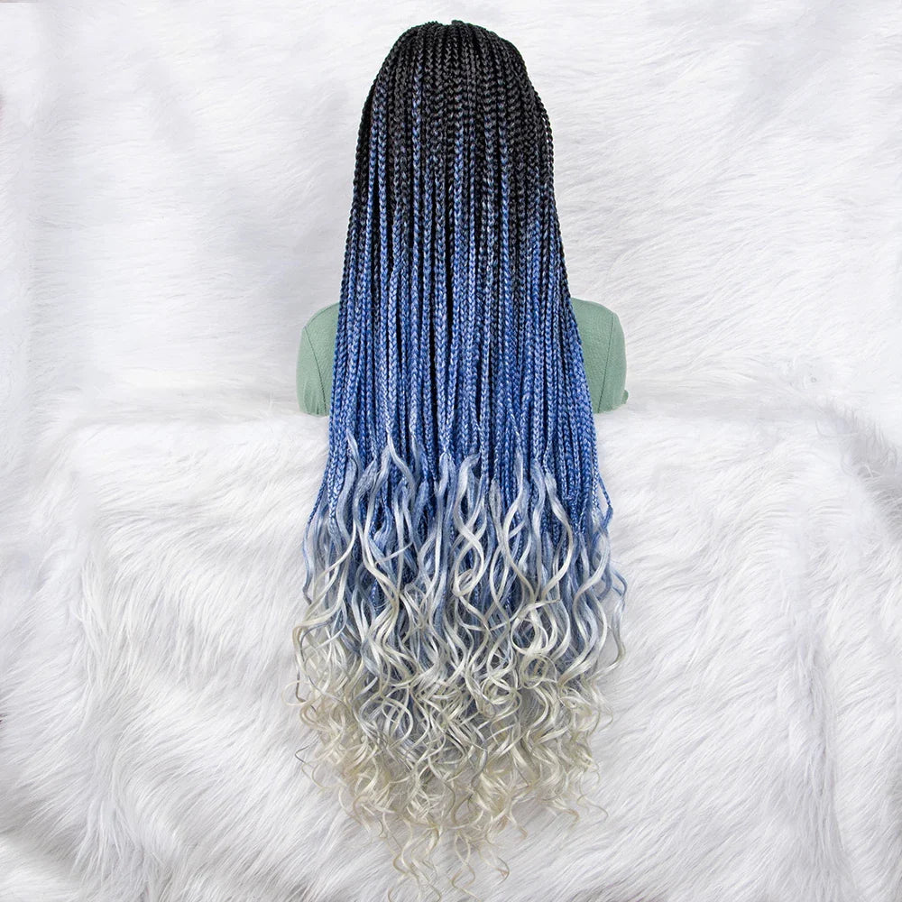 Gradient Water Wave Knotless Box Braids Wig | 9x6 Lace Front | Baby Hair