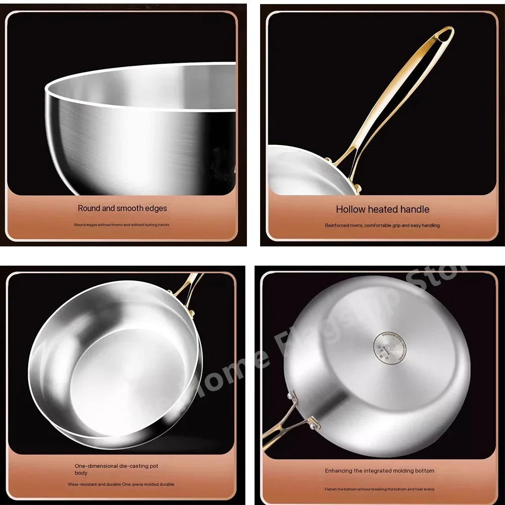 316 Stainless Steel Frying Pan Deepened Uncoated Wok NonStick Skillets Gas Stove Induction Cooker Universal Kitchen Cookware Pan
