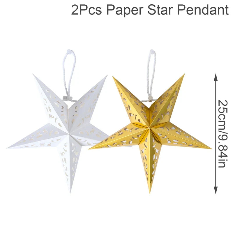 30-75cm Hollow Star Hanging Pendant Eid Mubarak Christmas Ramadan Decoration 2024 Islamic Muslim Party Decor Ramadan Kareem Gift