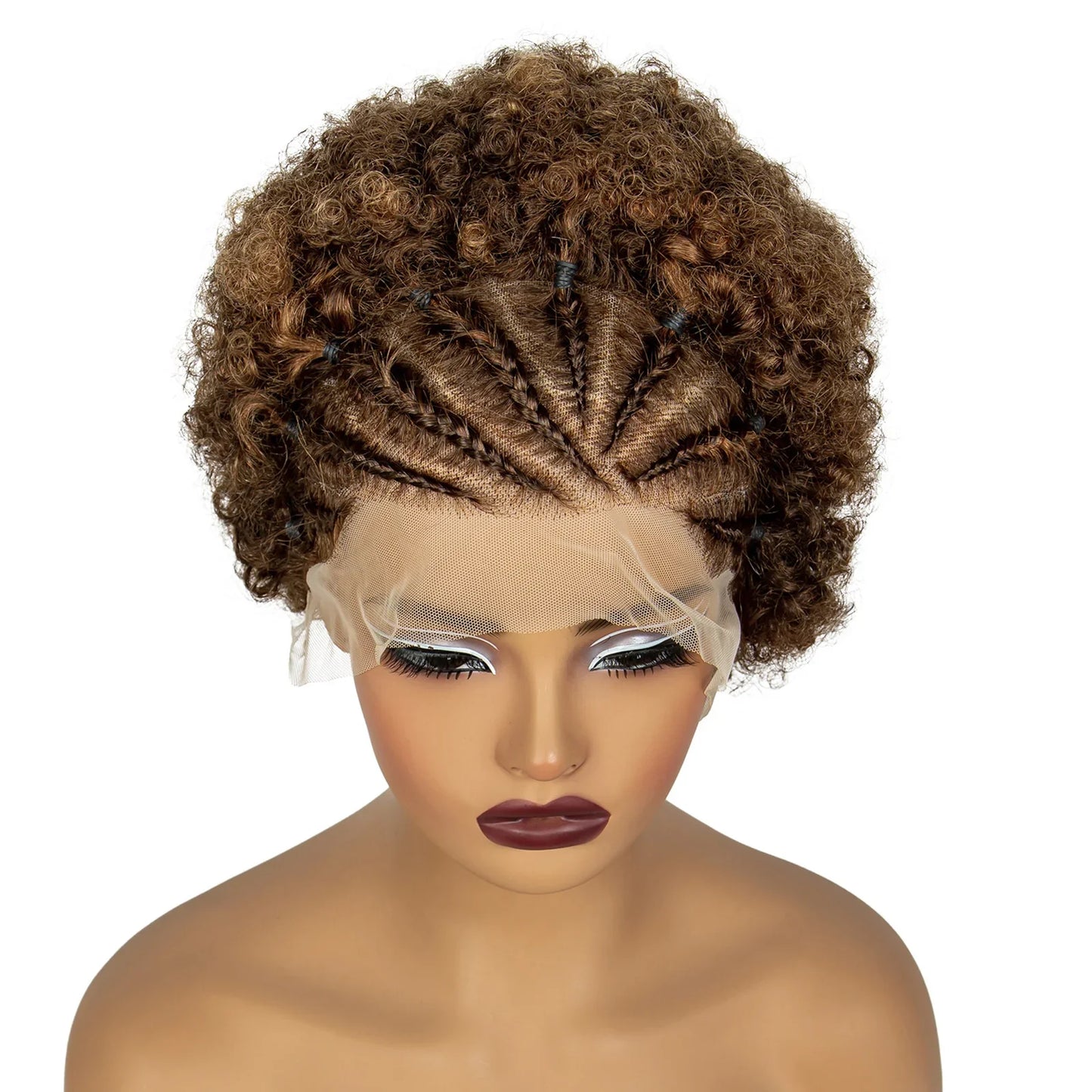 Natural Black Synthetic Braided Wig | 13x4 Transparent Lace Front Short Afro Kinky Curly Braids