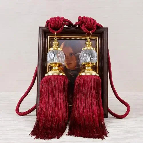 1Pair Tassel Curtain Tieback Crystal Bead Hanging Ball Tie Room Accessories Holder Buckle Rope Bandage Holdback Window Shade