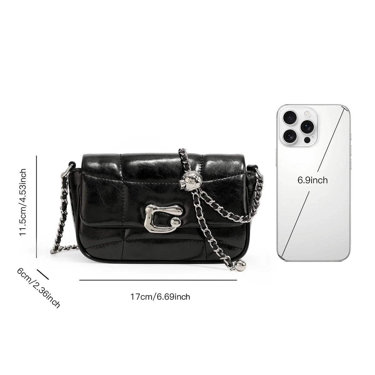 Genuine Leather Crossbody Bag | Luxury Brand Shoulder Bag with Chain Strap & Unique Design Quilted Handbag