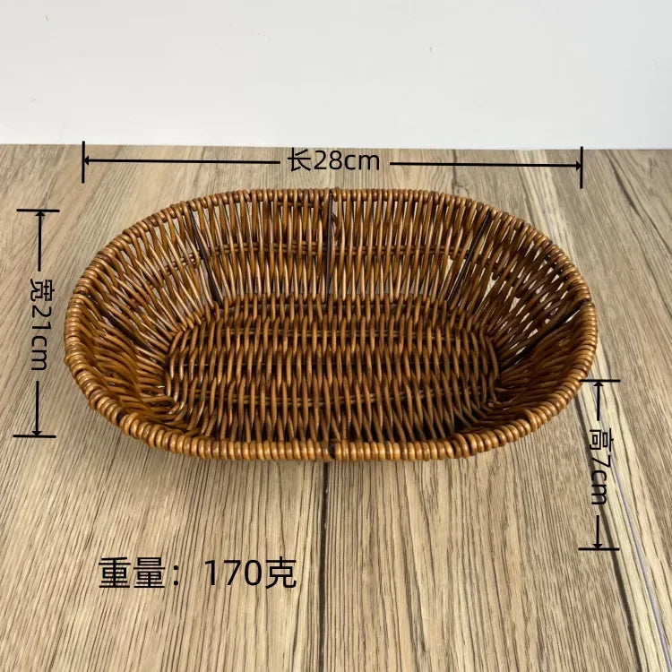 Imitation Rattan Fruit Basket Sundry Storage Basket Hand-Woven Storage Box Home Storage Supplies Tabletop Display Rattan Basket