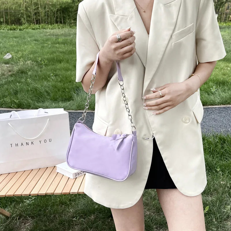 Shoulder Bags Women Underarm Chain Bag | PU Candy Colors Zipper Summer Simple Students Daily Casual Handbags