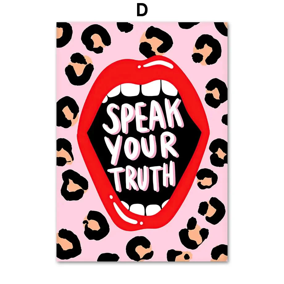 Wild Leopard Tiger Rainbow Girl Power Lips Vase Flower Wall Art Canvas Painting Nordic Poster Wall Picture For Living Room Decor