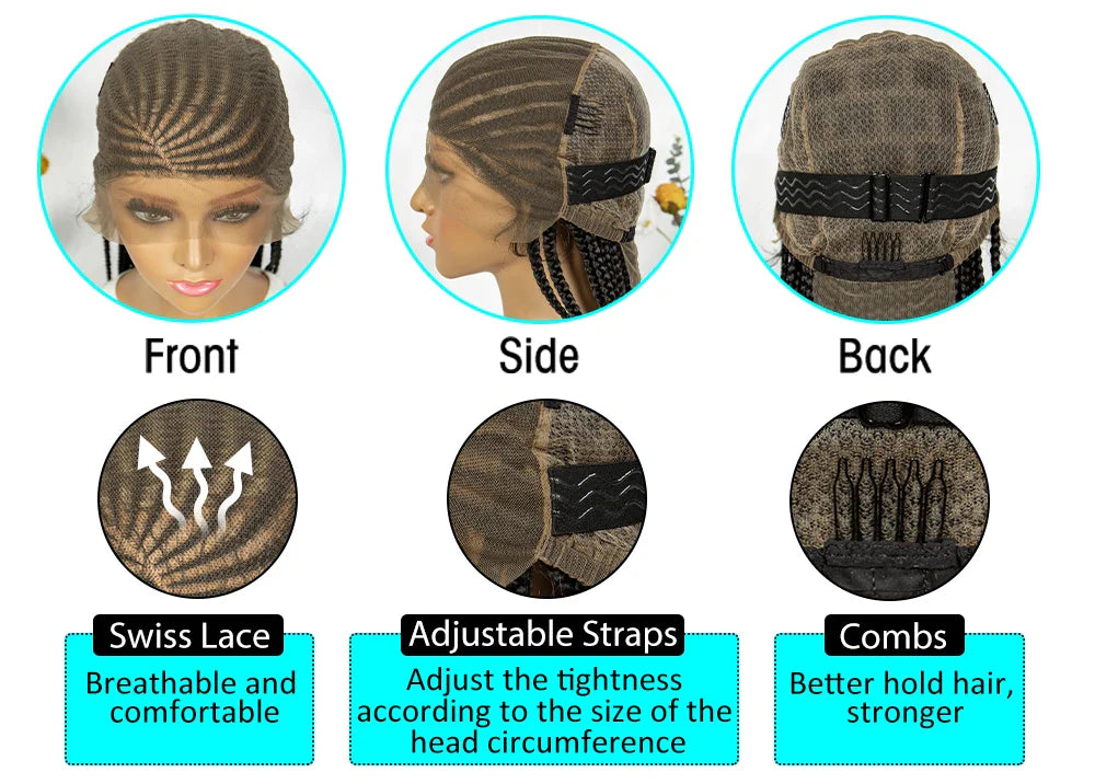 Fulani Stitch Cornrow Box Braids Wig | Transparent Full Lace | Baby Hair | Black Women