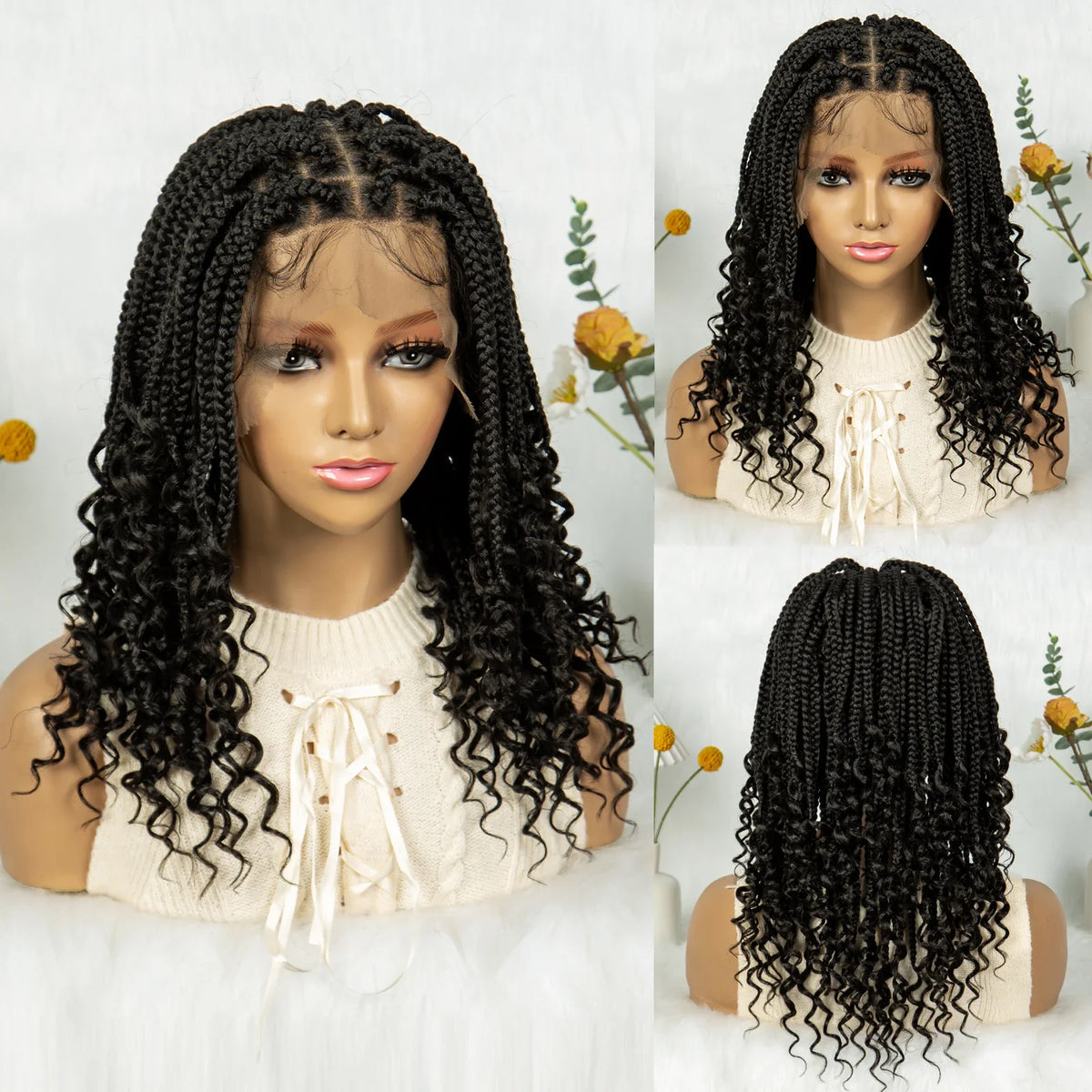 KIMA Short Box Braids Wig | Full Lace Top Cornrows & Curly Ends