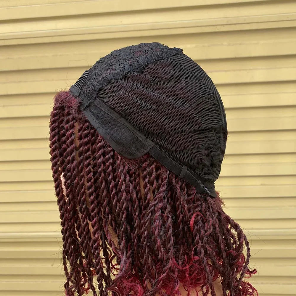 Short Ombre Bug Twist Braided Bob Wig | Crochet Hair | Synthetic African Braids | Black Women