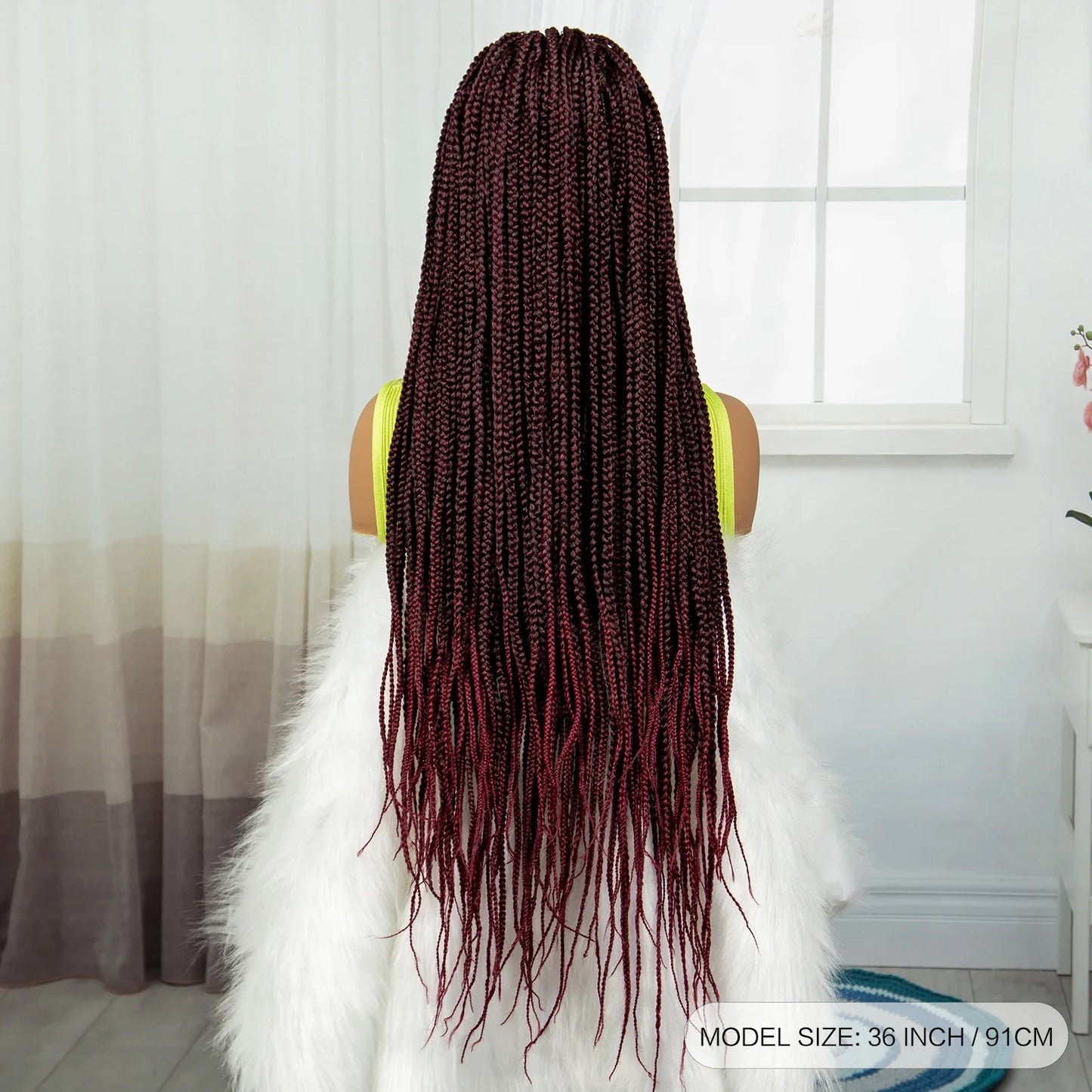 36" Purple & Blonde Knotless Box Braids Wig | Lace Front | Baby Hair