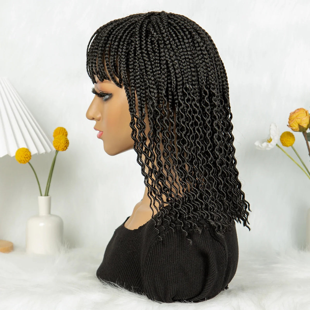 KIMA Colorful Half Twisted Locs Half Braided Bob Wig with Bangs