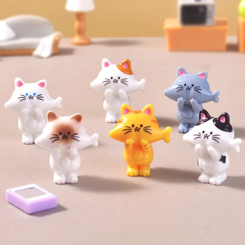 6/12/18Pcs Eating cat Miniature Figurine Ornament Desk Decoration Home Ornament Creative DIY Home Decoration Accessories Gifts