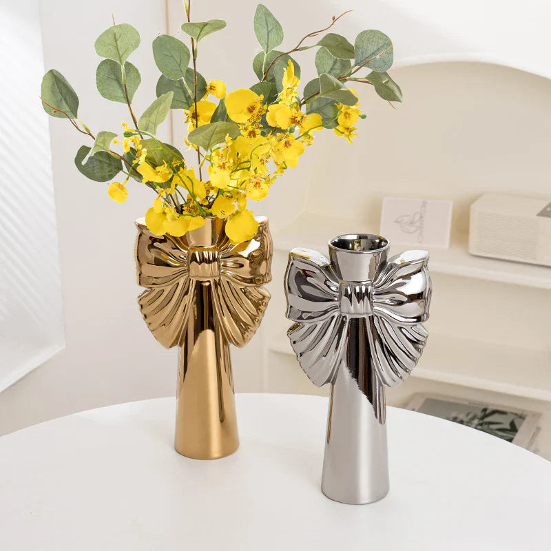 28cm Modern-Minimalist Bow Ceramic Vase, Perfect  Office  Living room decoration, Ideal  Hydroponic Plants & Home Decor